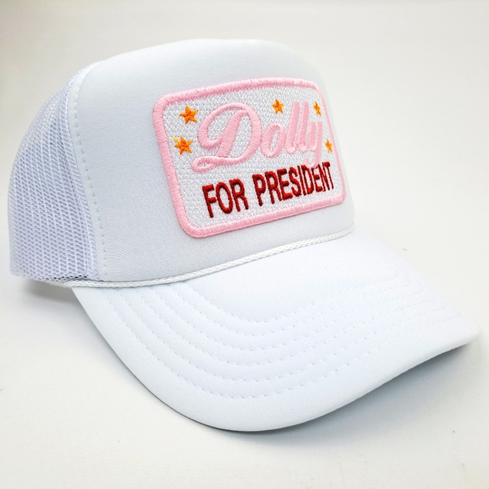 Dolly For President Embroidered patch Foam Trucker Mesh Snapback Cap Hat - Picture 3 of 4
